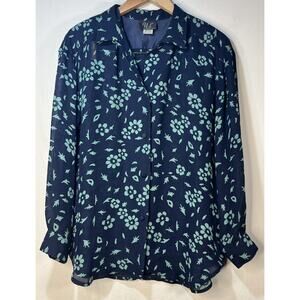 Vintage Y2K 100% Silk Semi Sheer button down office career Women’s Blouse Large